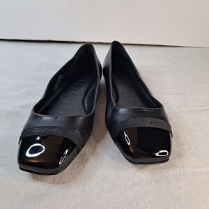 KARL LAGERFELD PARIS Zayne Square-Toe Ballet Flats Women's 6 Black Leather